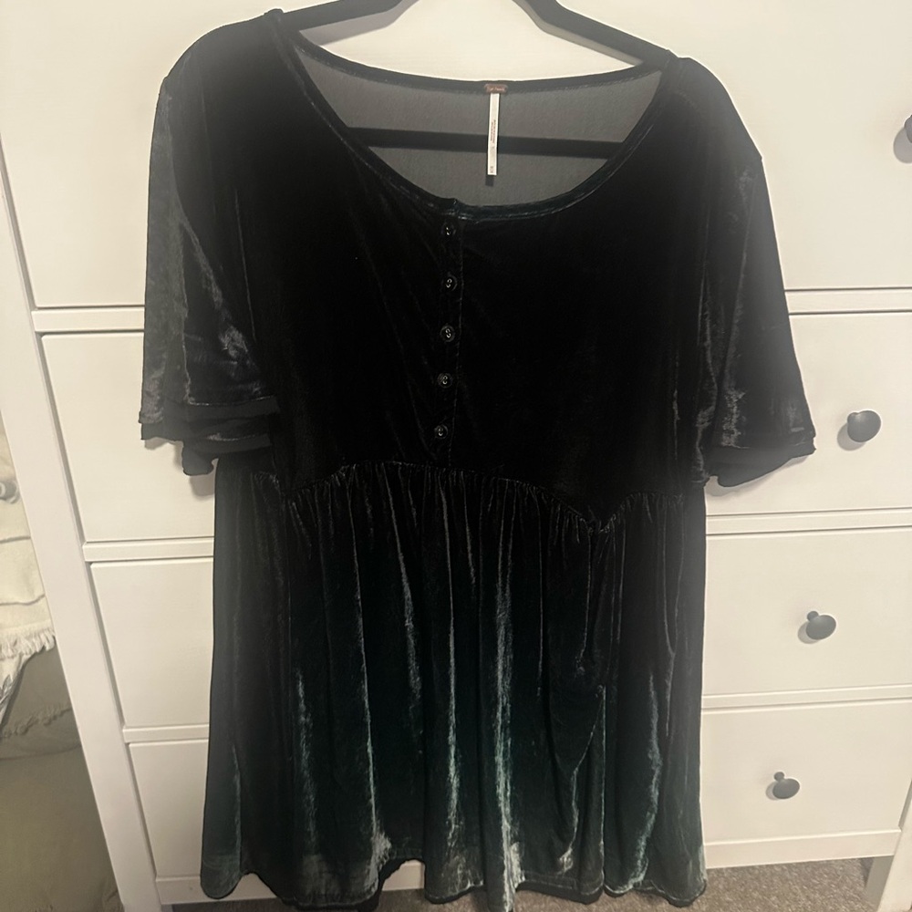 Free People Green Velvet Button-Down Dress